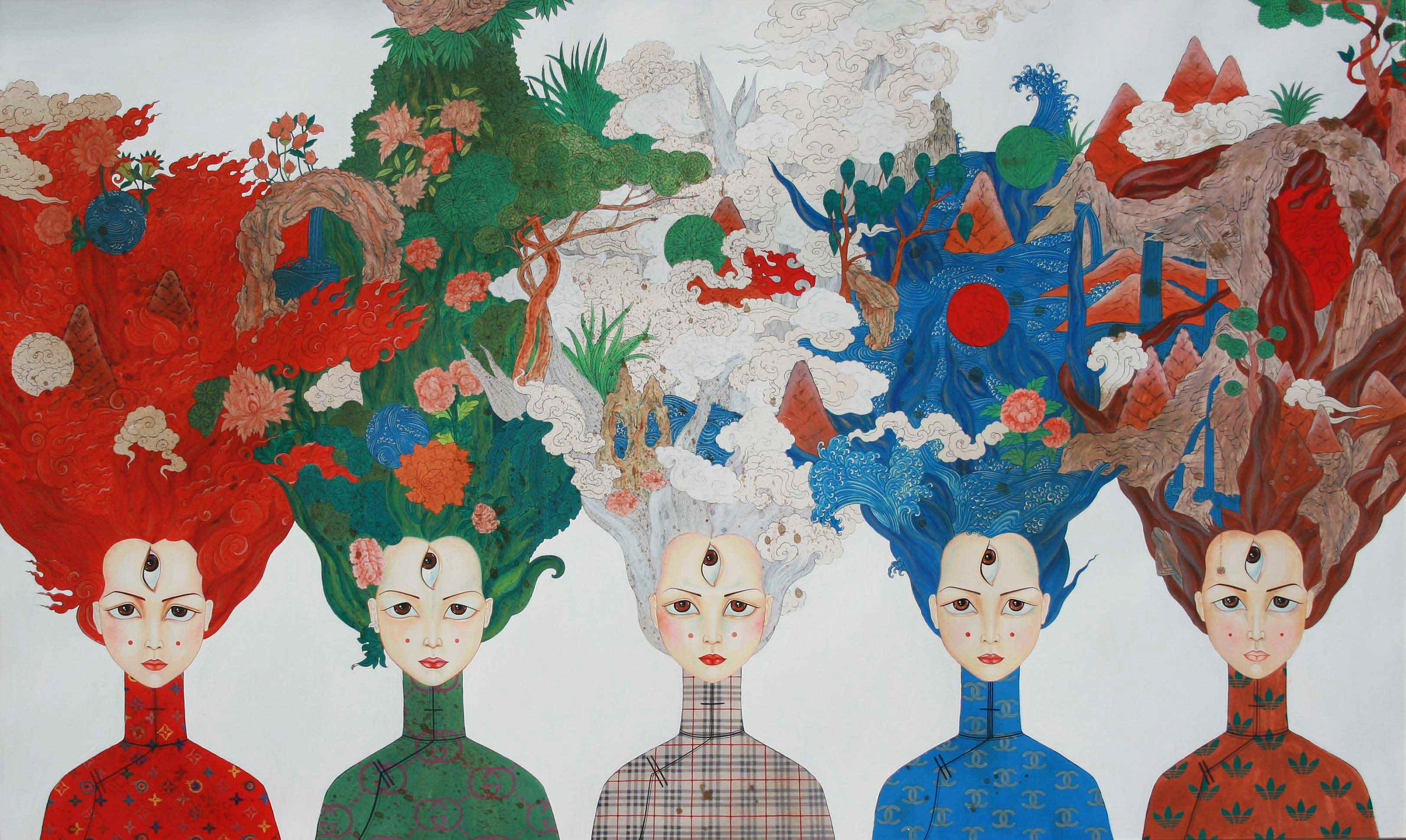 "From us" 2013 -  gouache, acrylic, cotton (85x137 cm) | Painting by Nomin Bold | Photo courtesy of Nomin Bold